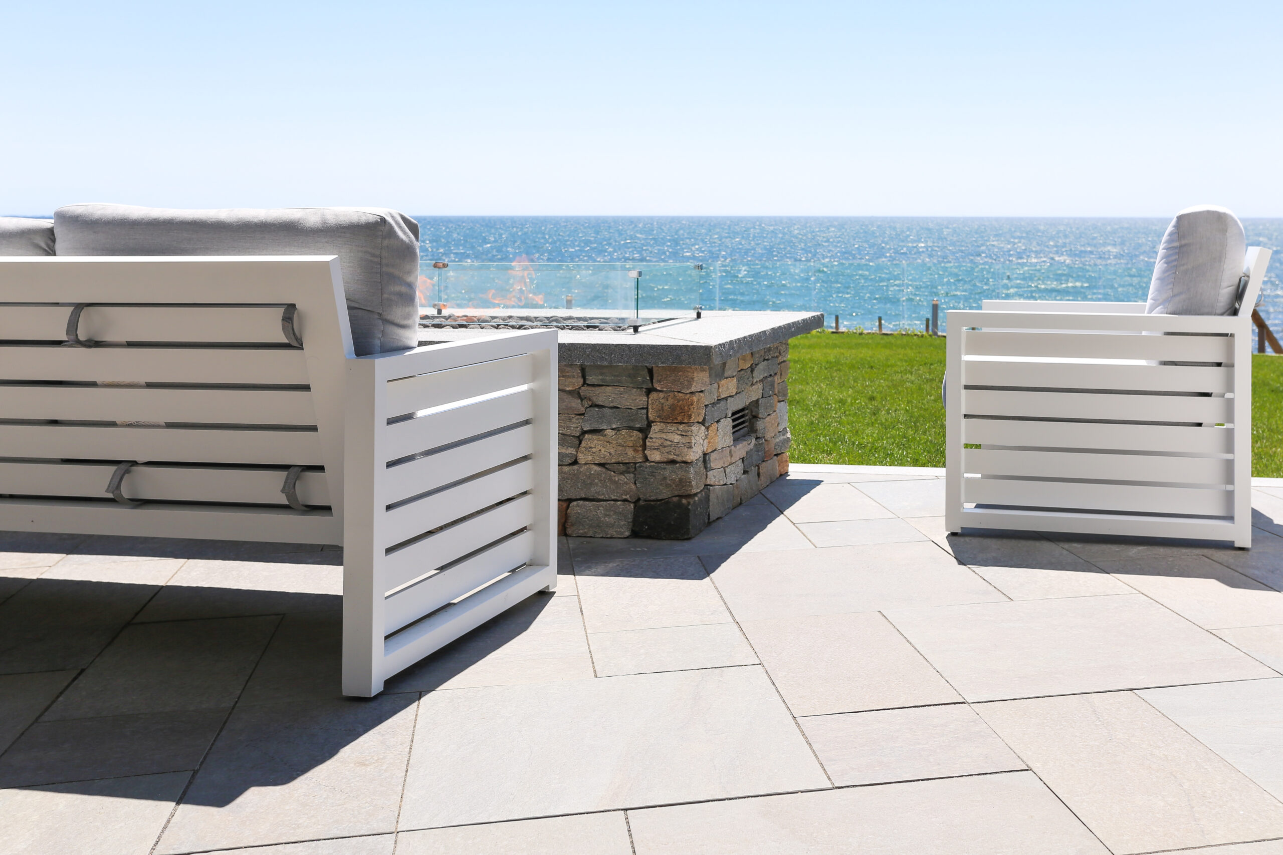 Porcelain pavers ocean view fire pit